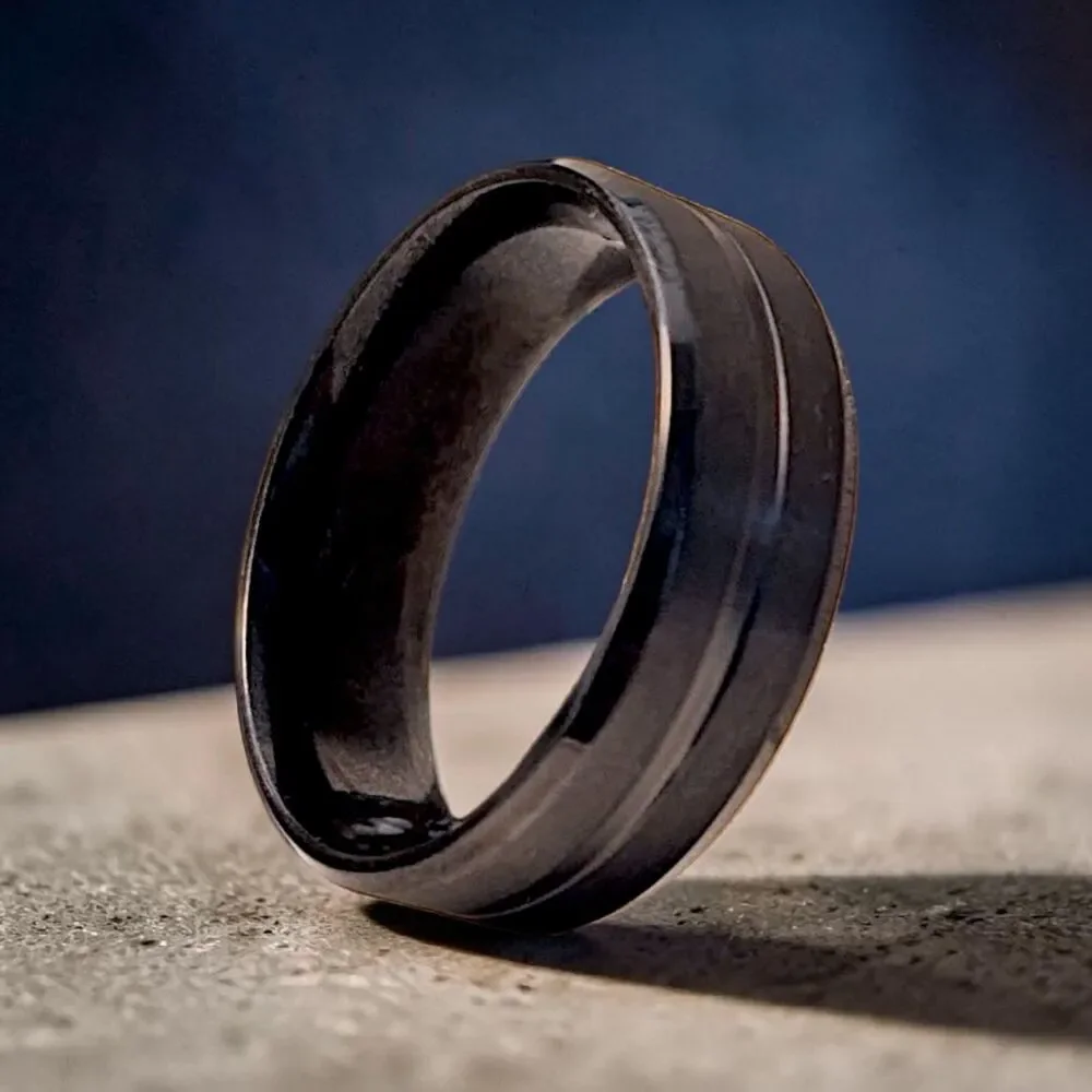 Brushed & Center Polished Black Titanium Mens Ring Band Size 12